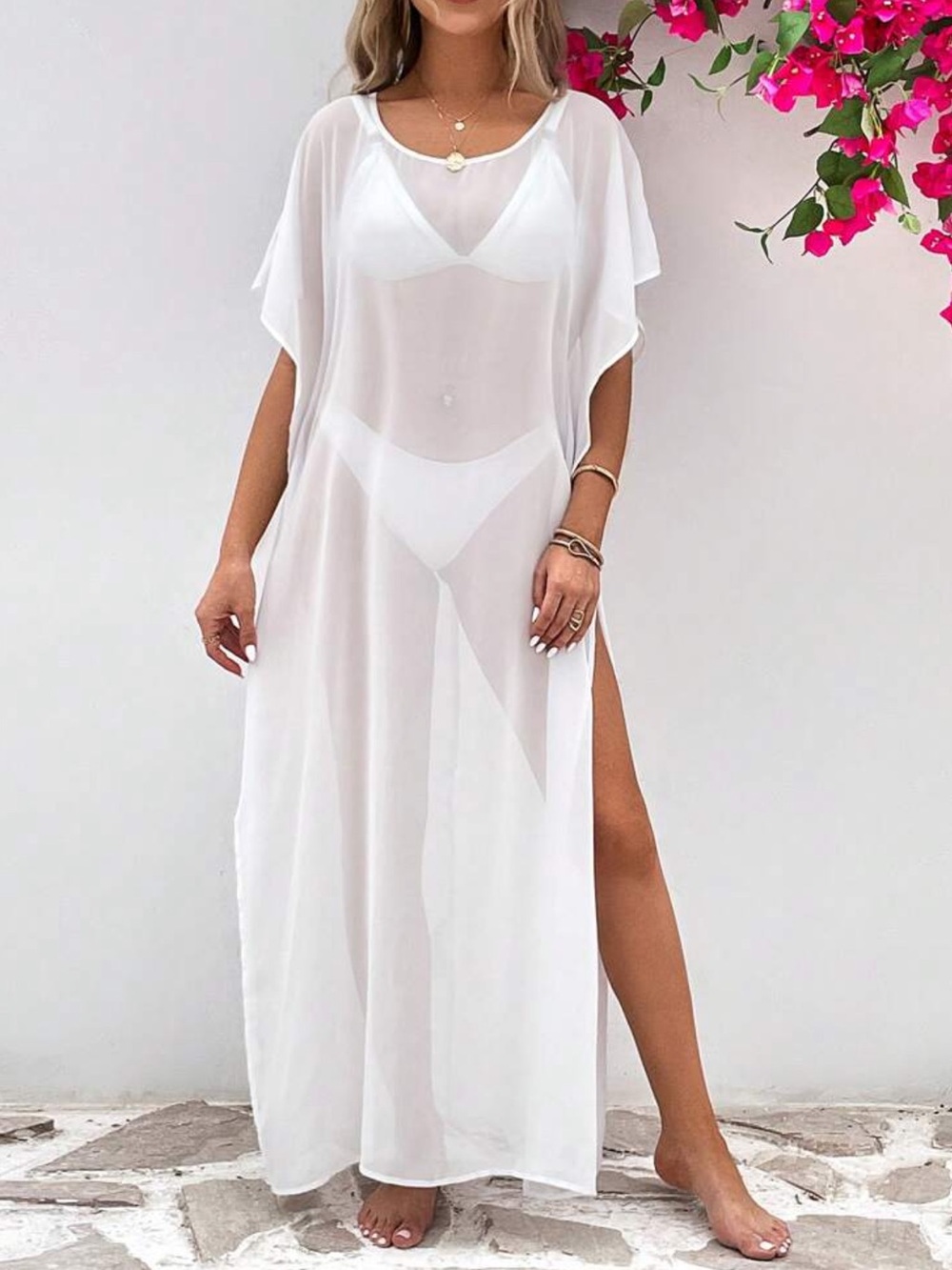 White Sheer Maxi Swim Cover-Up Dress